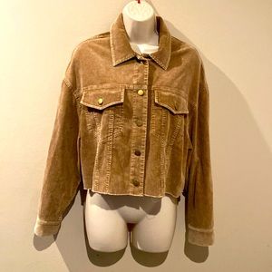 Sage Kahlo Washed Corduroy Cotton Jacket Sz S  Raw Hem Button Down Pockets